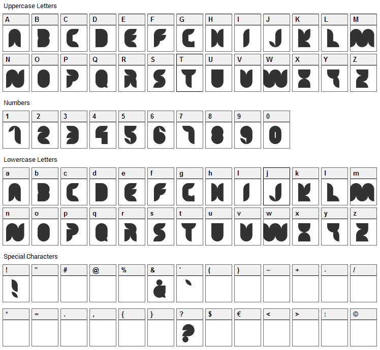 Tea Leaf Caps Font Character Map