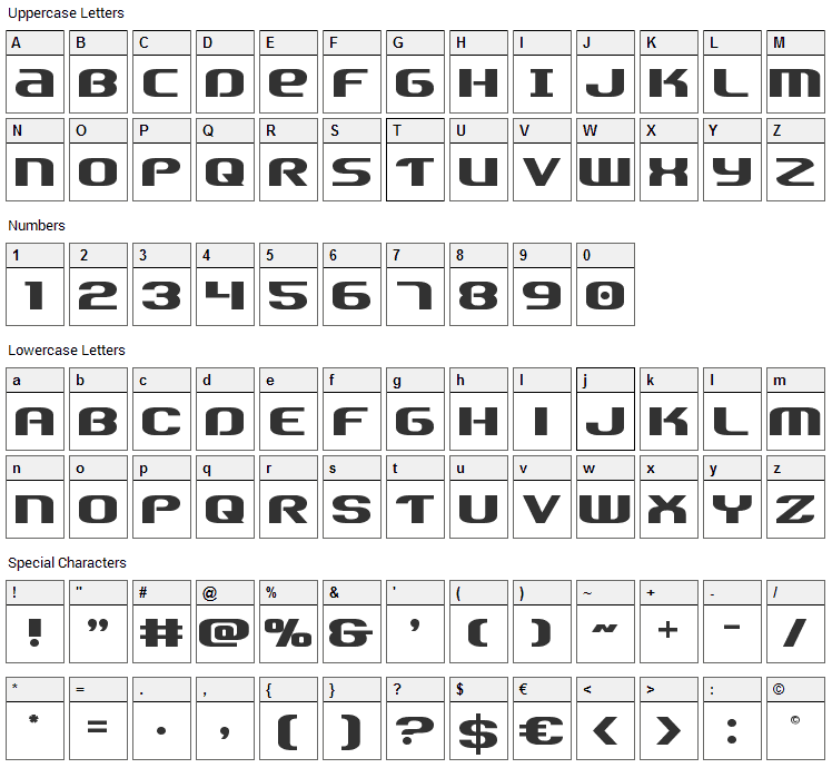 Team America Font Character Map