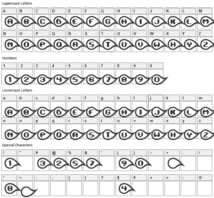 Tearful Font Character Map