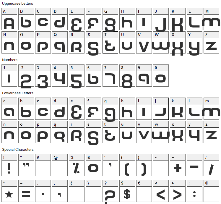 Tech Font Character Map