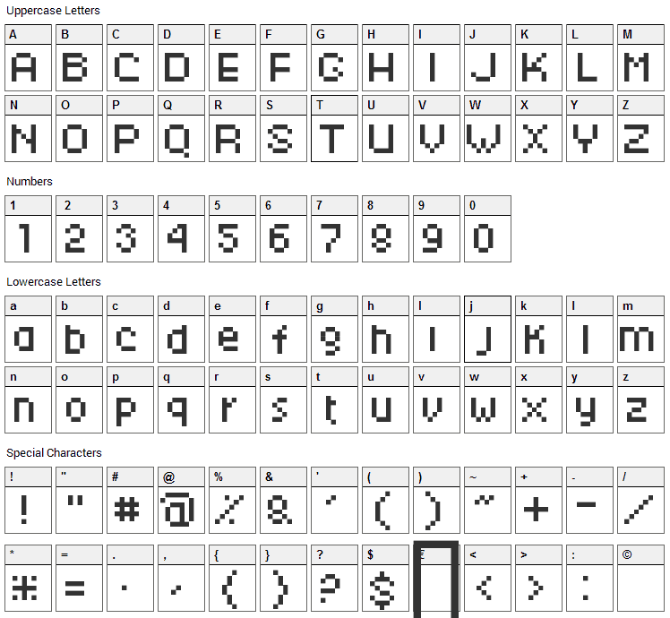 TechKr Font Character Map