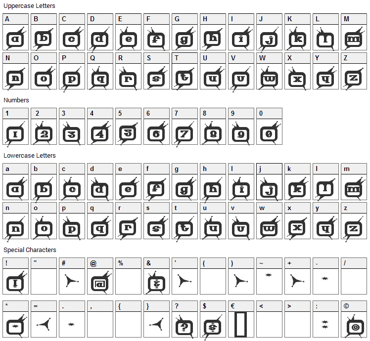 Technicolor Font Character Map