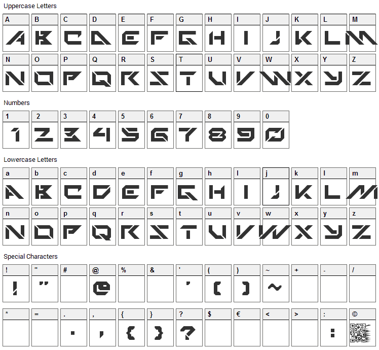 Techno Hideo Font Character Map