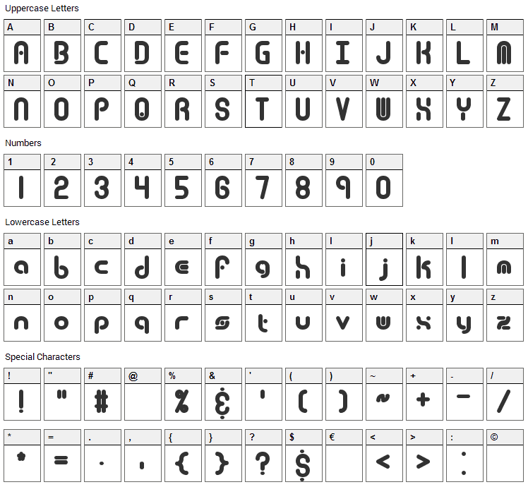 Techno Overload Font Character Map