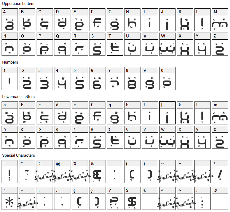 Technodelight Font Character Map