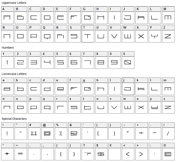 Technoid Font Character Map