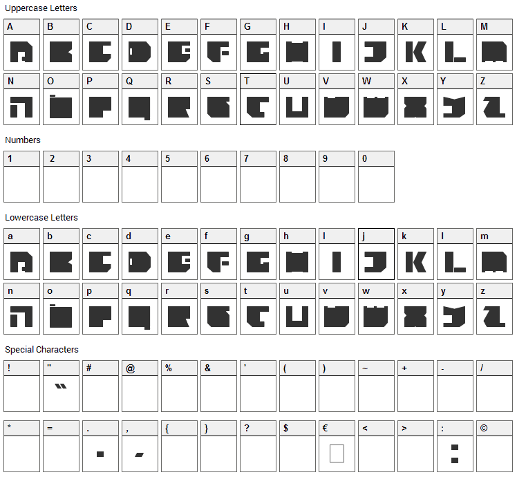 Tecno Font Character Map