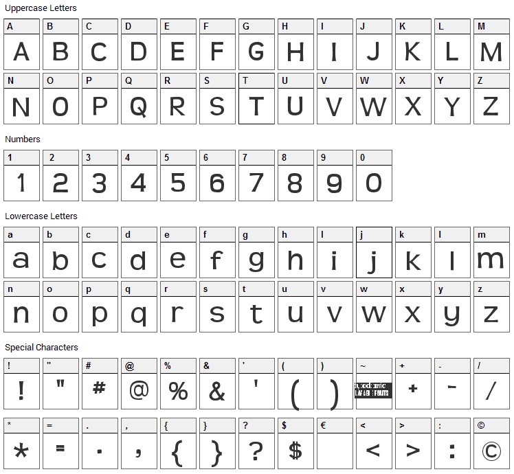 Teen Font Character Map