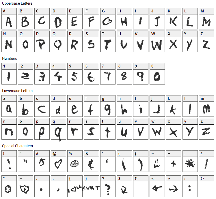Teen Spirit Font Character Map