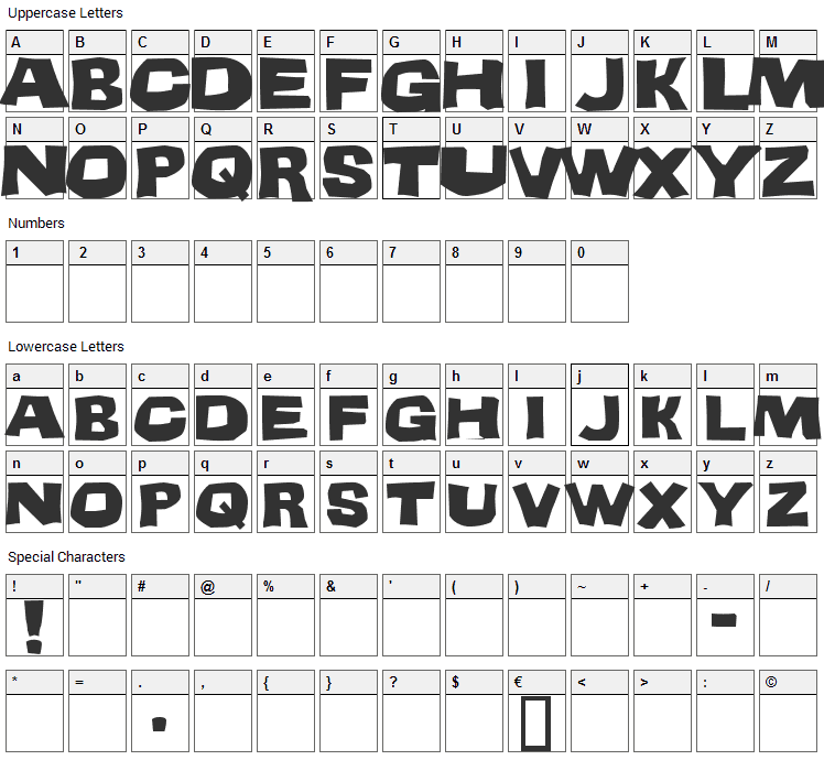 Teenage Delinquent Font Character Map