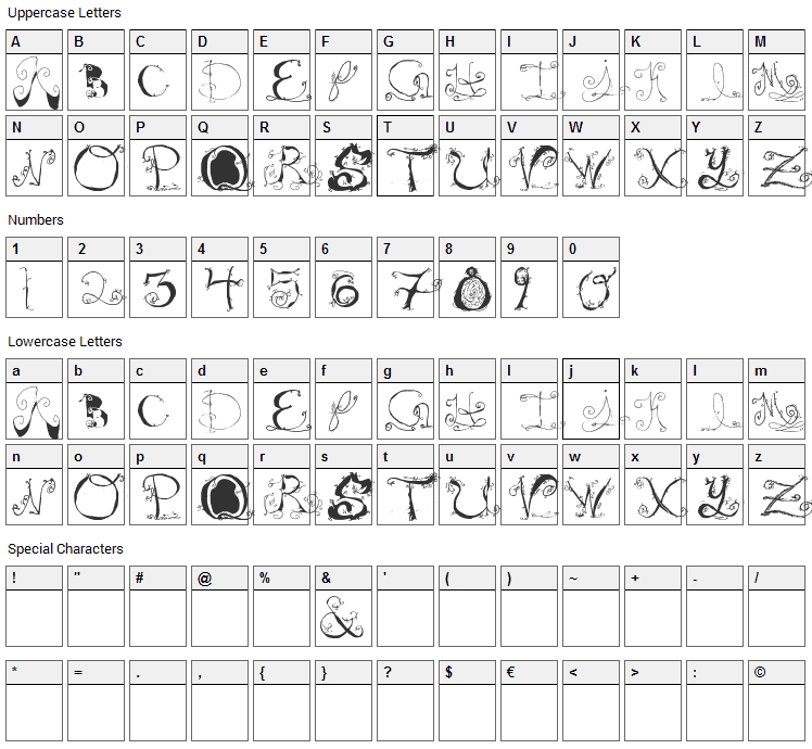 Teenage Fantasy Romance Novel Font Character Map