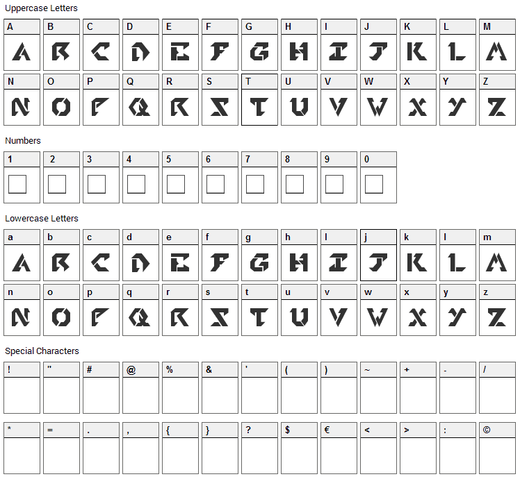 Tekhead PD Font Character Map