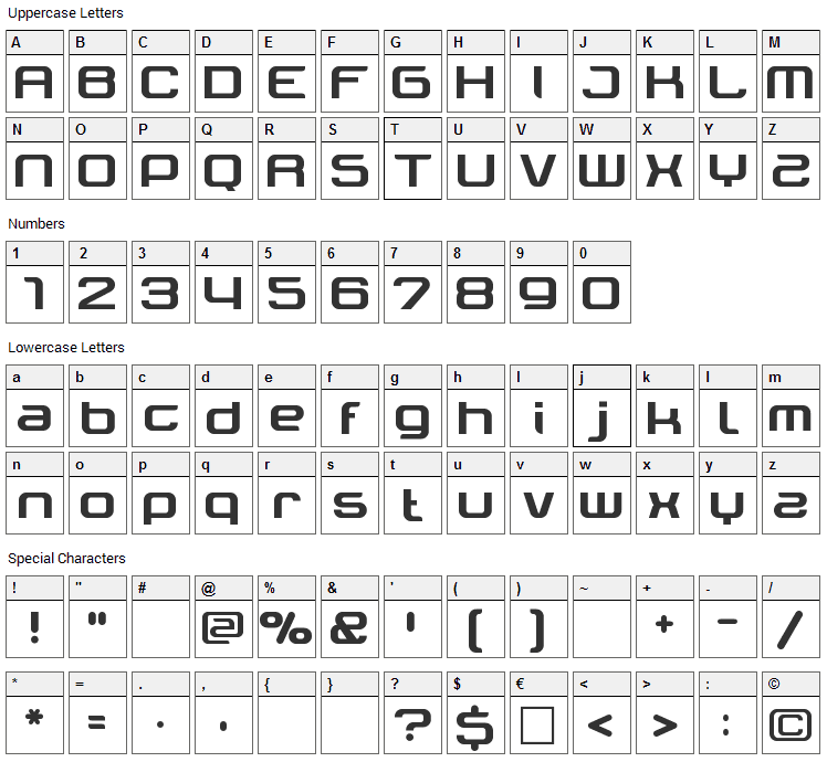 Tektrron Font Character Map