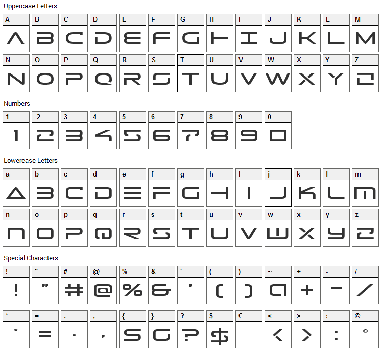 Tele-Marines Font Character Map