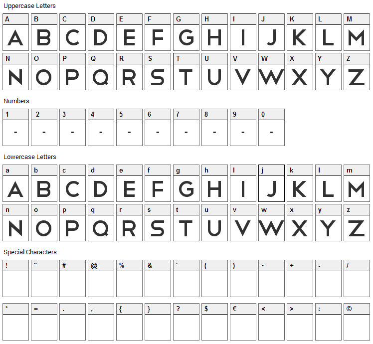 Telegrafico Font Character Map