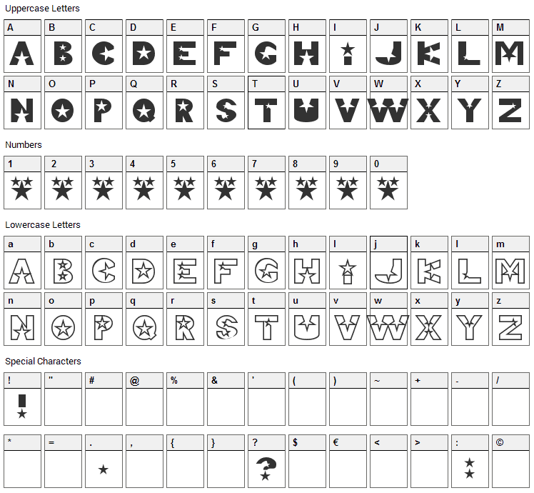 Telemarketing Superstar Font Character Map