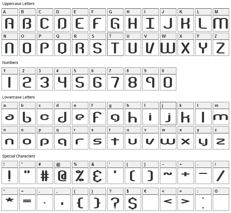 Telephasis Font Character Map