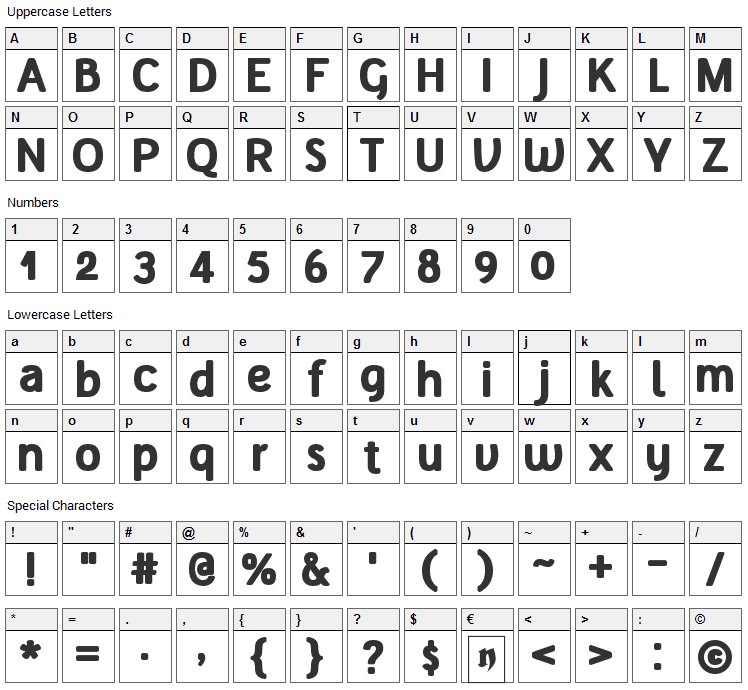 Tellural Font Character Map