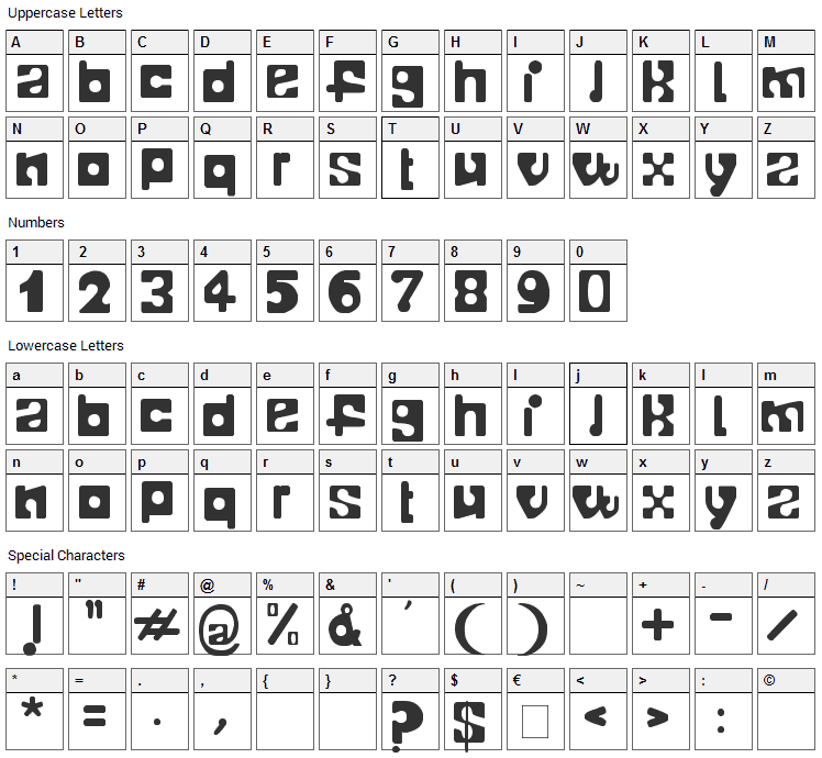 Telopone Font Character Map