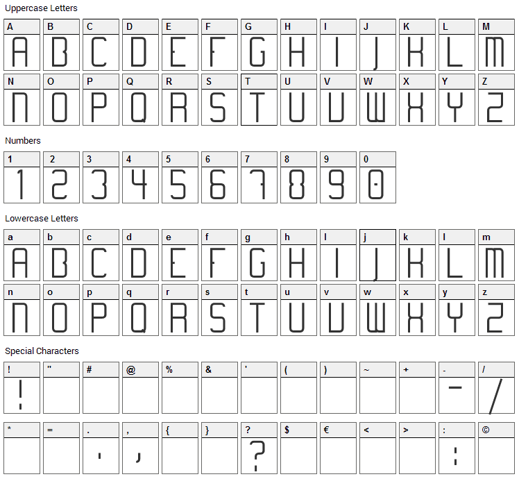 Temanotica Font Character Map