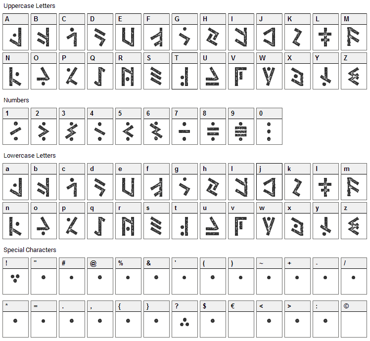 Temphis Dirty Font Character Map