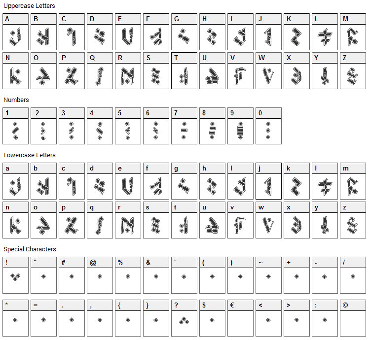 Temphis Knotwork Font Character Map