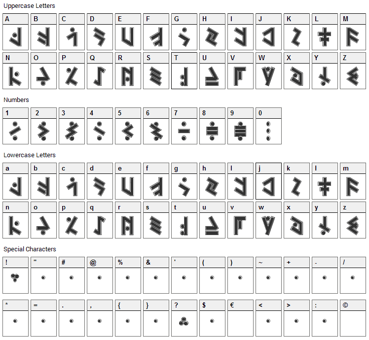 Temphis Sweatermonkey Font Character Map