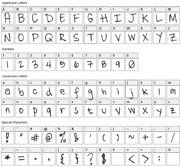 Ten Million Fireflies Font Character Map