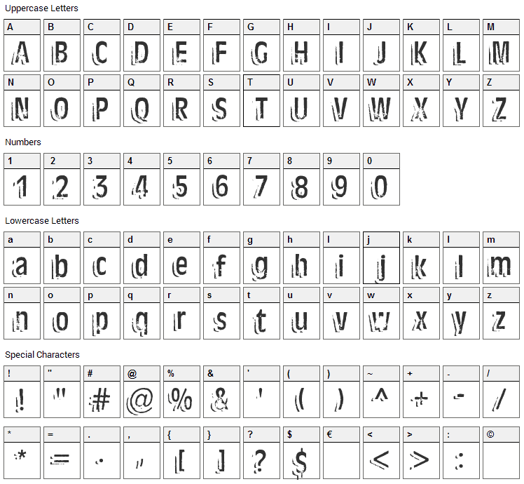 Ten Ton Ballyhoo Font Character Map