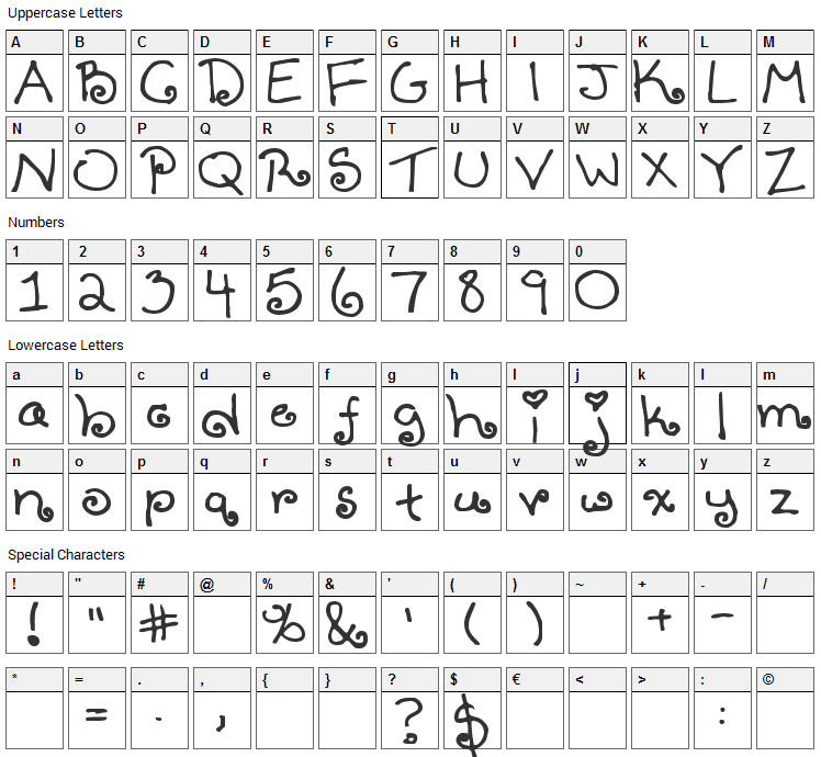 Tenbitesch Font Character Map