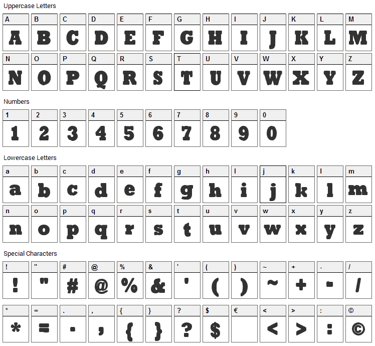 Tender Goliath Font Character Map