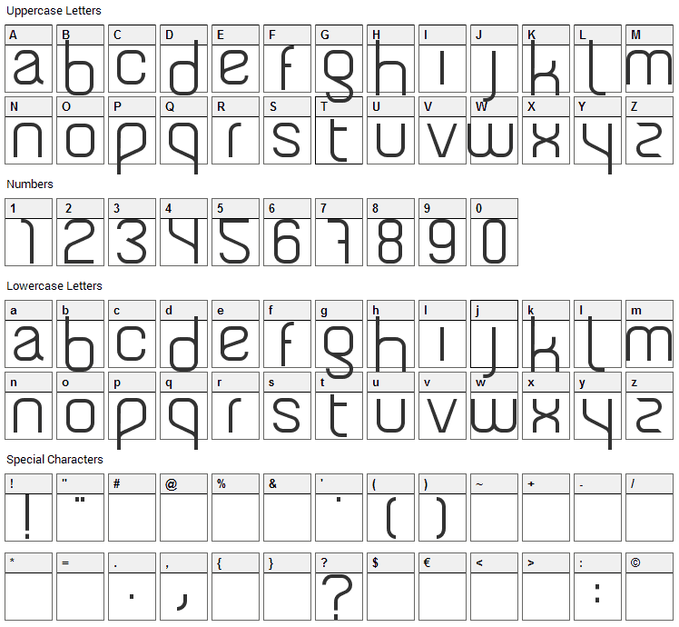 Tengra Font Character Map
