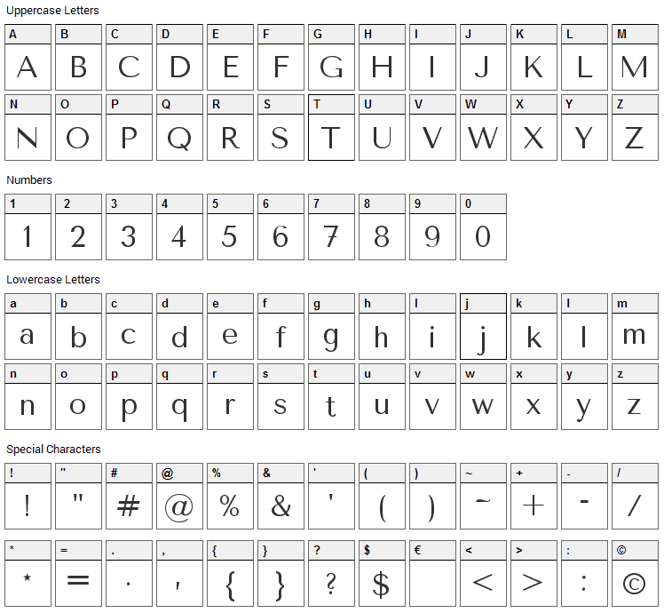 Tenor Sans Font Character Map