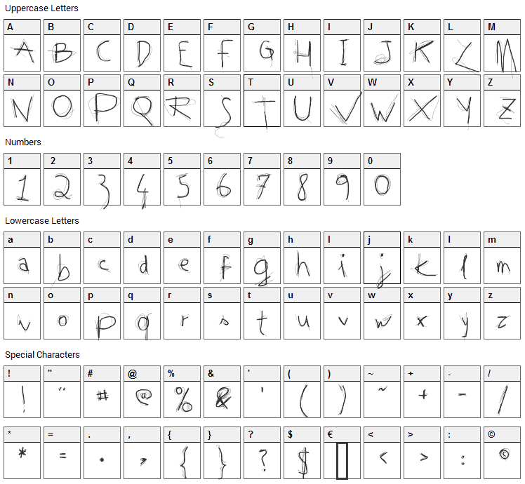 Tequila Font Character Map