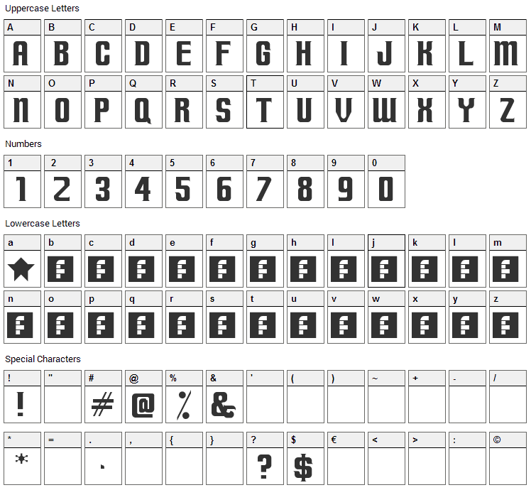 Terminally Chisseled Font Character Map