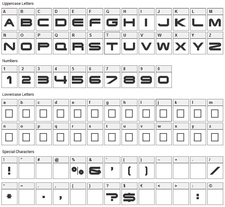 Terminator Font Character Map