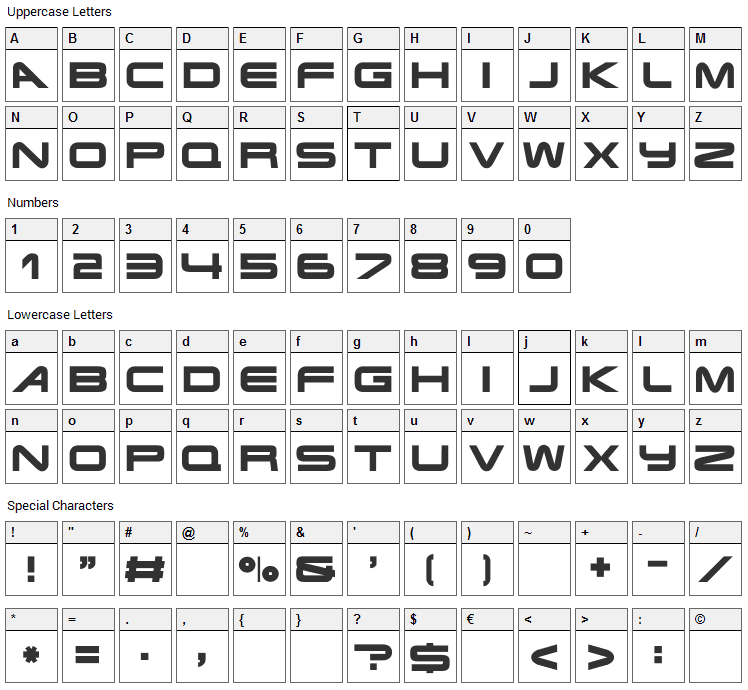 Terminator Real Font Character Map