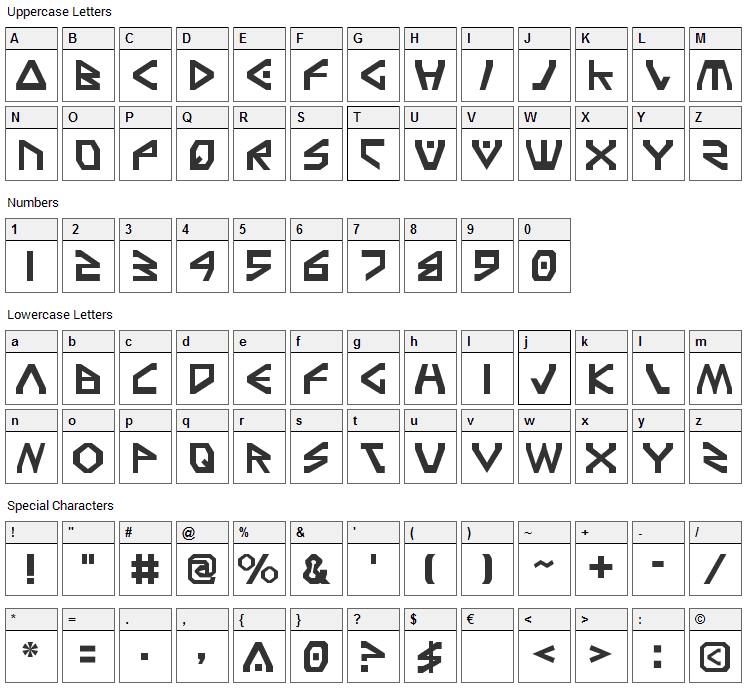 Terra Firma Font Character Map