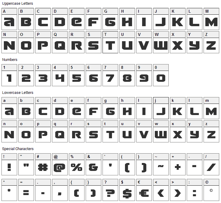 Terran Font Character Map