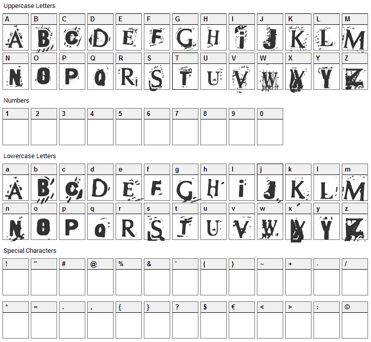 Terror 2005 Font Character Map