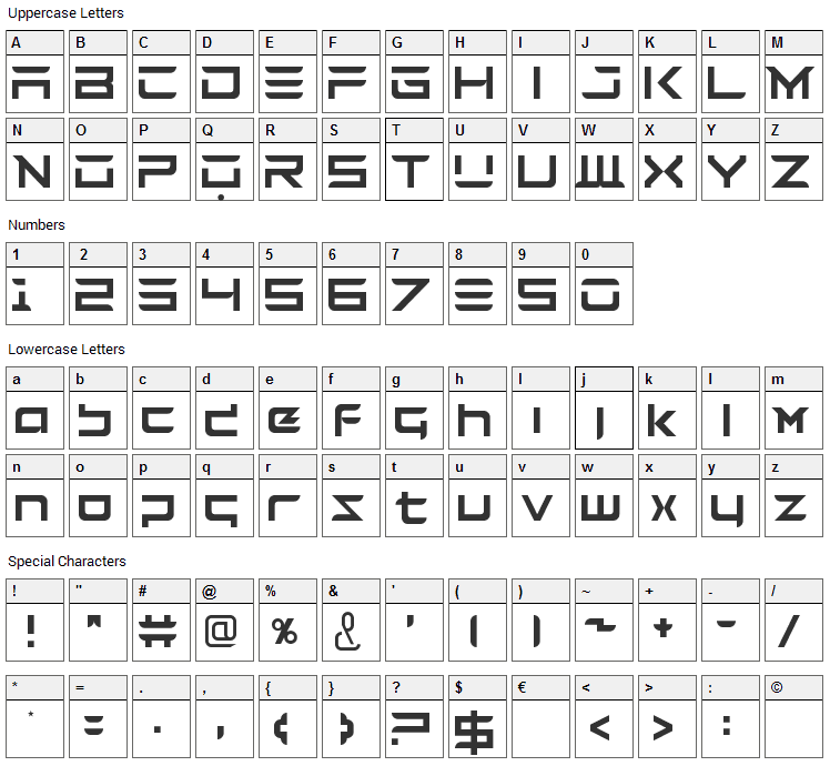 Tesla Font Character Map