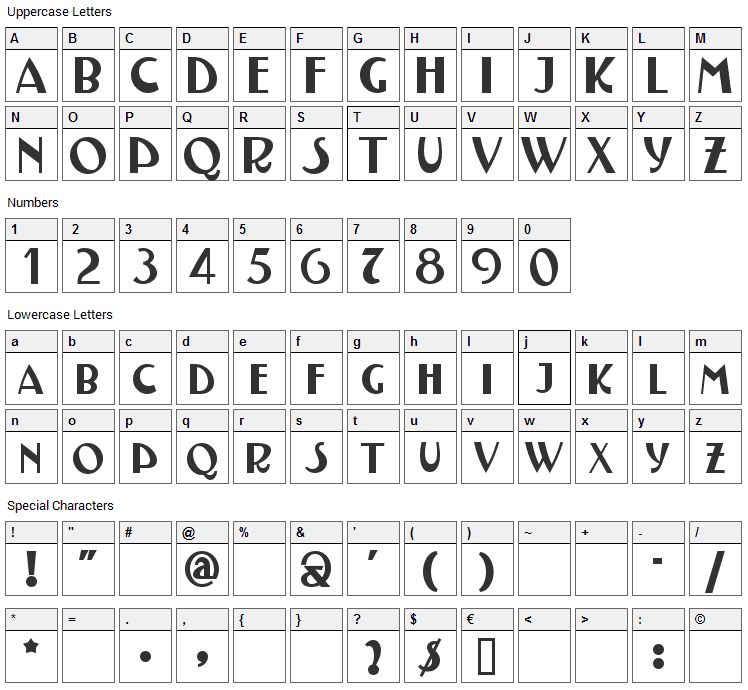 Testarossa Font Character Map