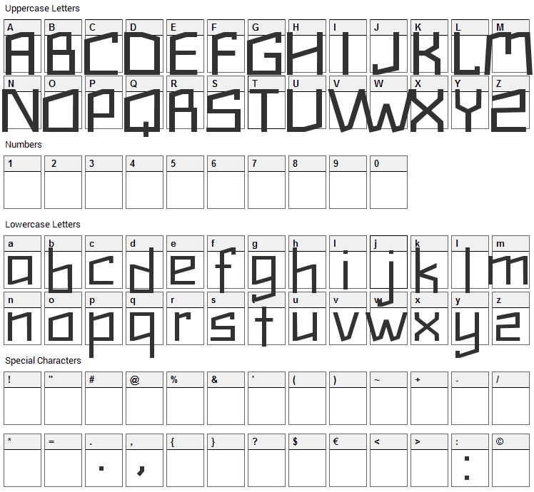 Tetra Font Character Map