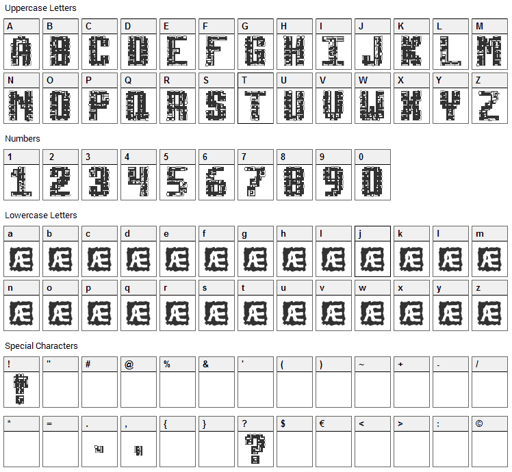 Tetricide Font Character Map