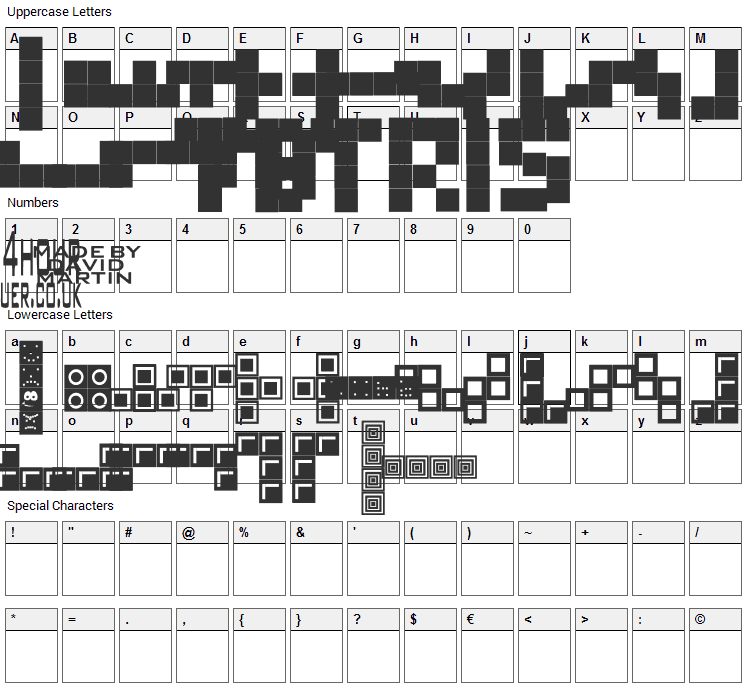 Tetris Blocks Font Character Map