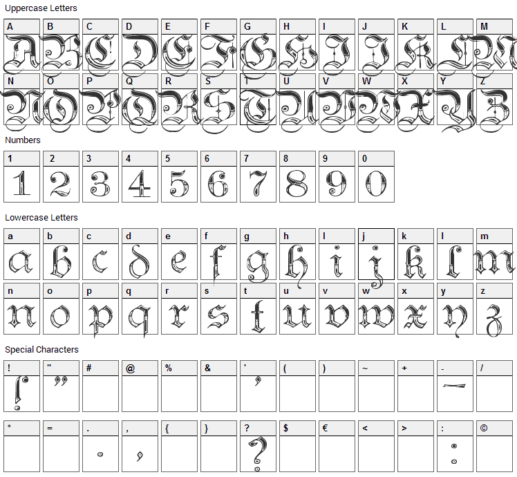 Teutonic Font Character Map