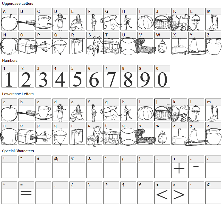 Textbook Math Font Character Map