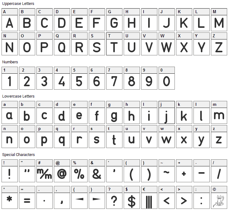 TGL 0-16 Font Character Map