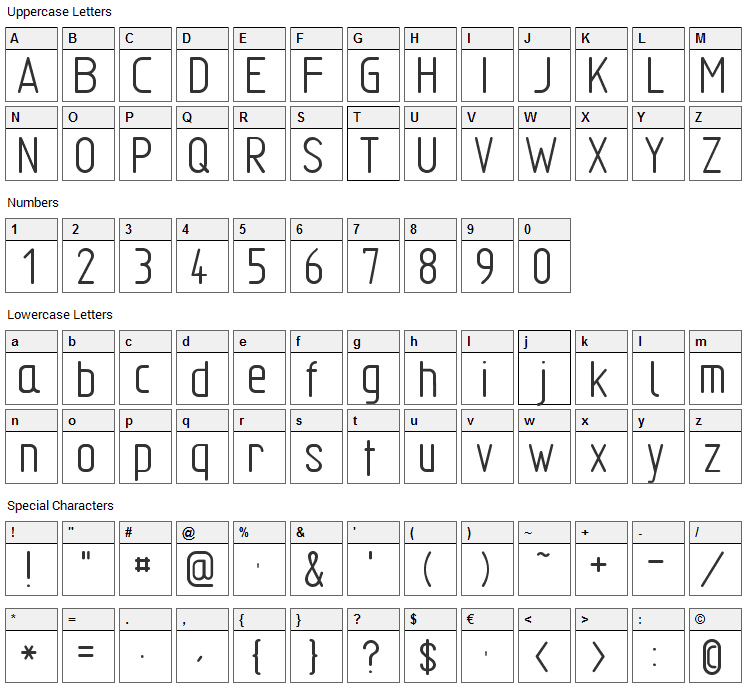 TGL 31034 Font Character Map