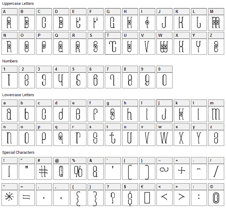 Thai Pedicure Font Character Map